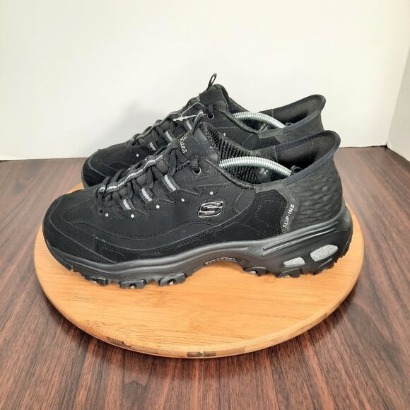 Skechers Slip Ins D'Lites Womens Size 9 Shoes Black Step In Walking Sneakers NEW - Picture 3 of 11